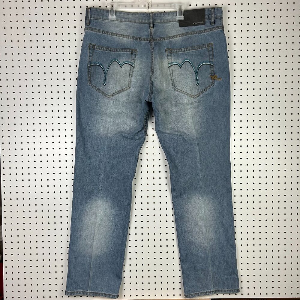 Rocawear Y2K Distressed Jeans 40x34 Wide Leg Baggy Stitched 90s Hip Hop Grunge‎